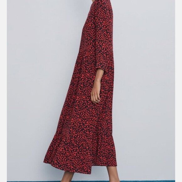 Zara red and navy leopard print dress - Picture 1 of 4